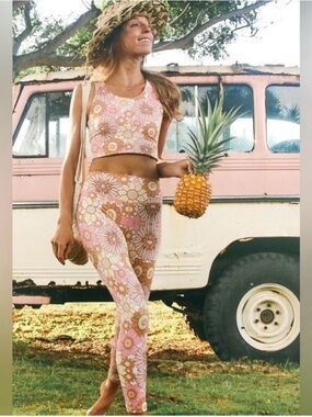 Floral High-Waist Leggings and Crop Tank Set - Pink Multi